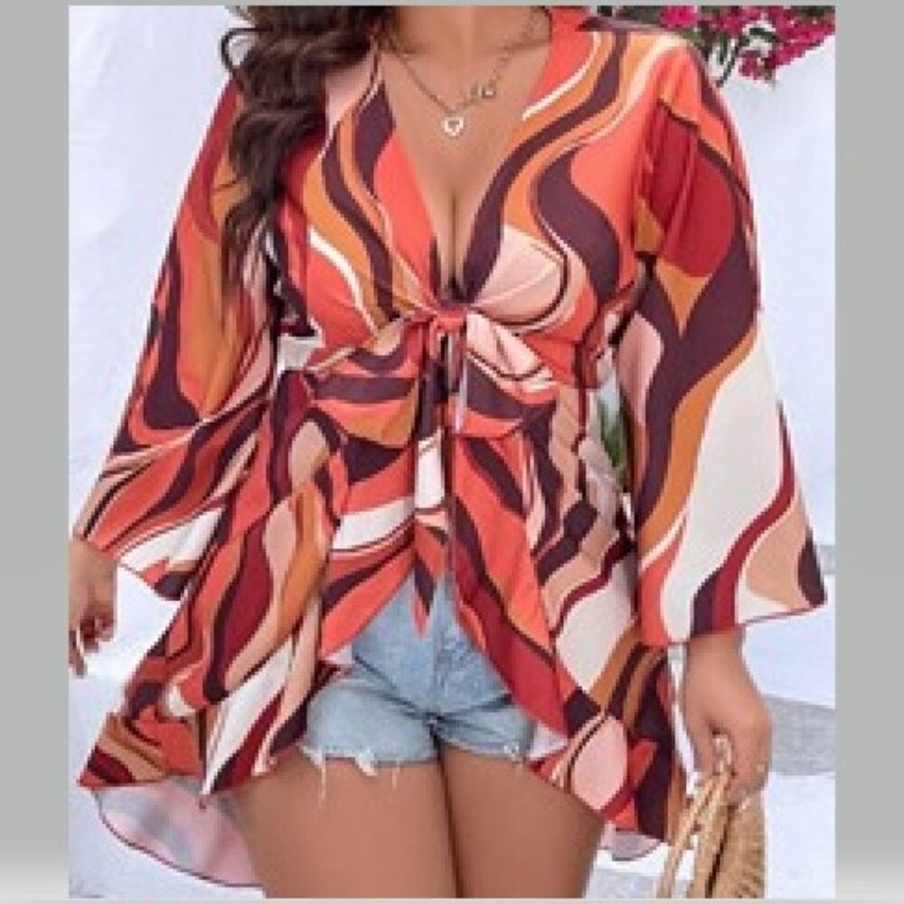 Boho Orange High-Low Blouse